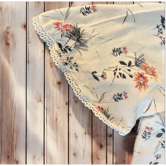 Blu Pepper Floral Print Dress Choker Neck Short Sleeve Casual White Boho - Picture 4 of 7